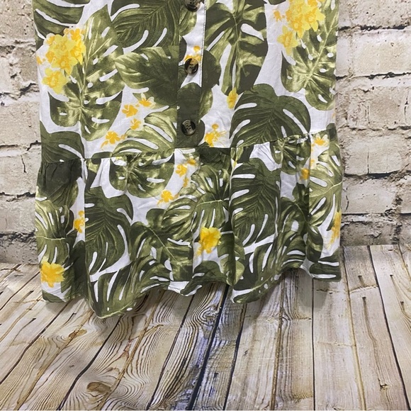 J For Justify Green White Palm Leaf Print Faux Button Sundress - Picture 3 of 6